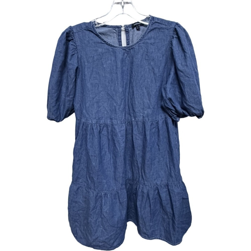 Cottagecore Chambray Puff Sleeve Faux Denim Style Dress Size 6 Country Concert